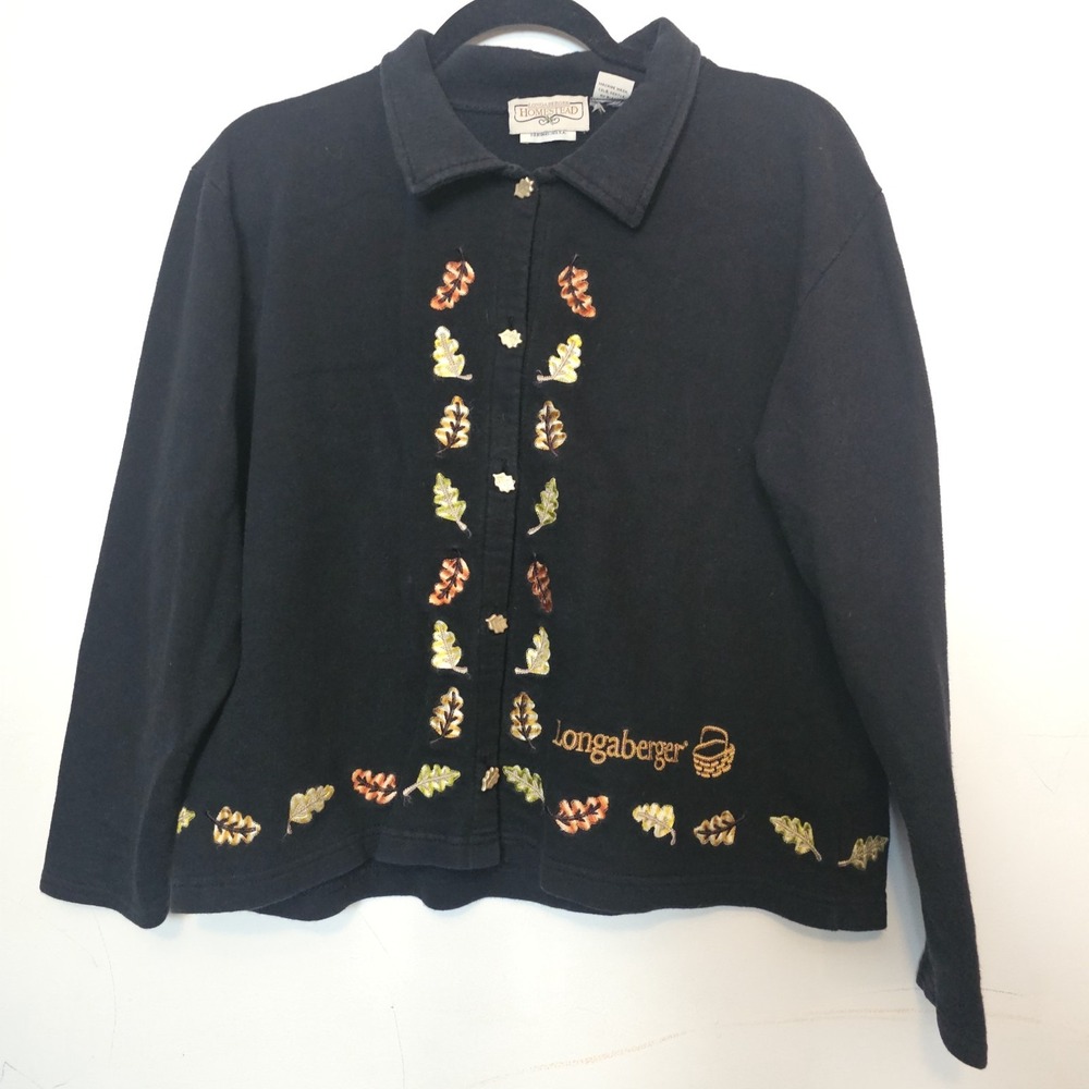 Vtg Longaberger Fall Button Up Cardigan Jacket Fall Leaves‎ Autumn Y2K 90s USA